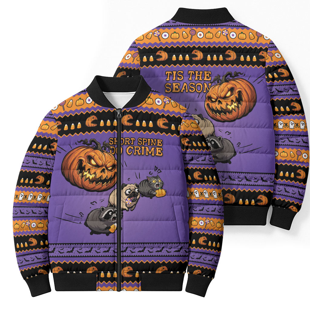 Halloween Animal Funny Bomber Puffer Jacket Short Spine Do Crime Spooky Pumpkin Chase