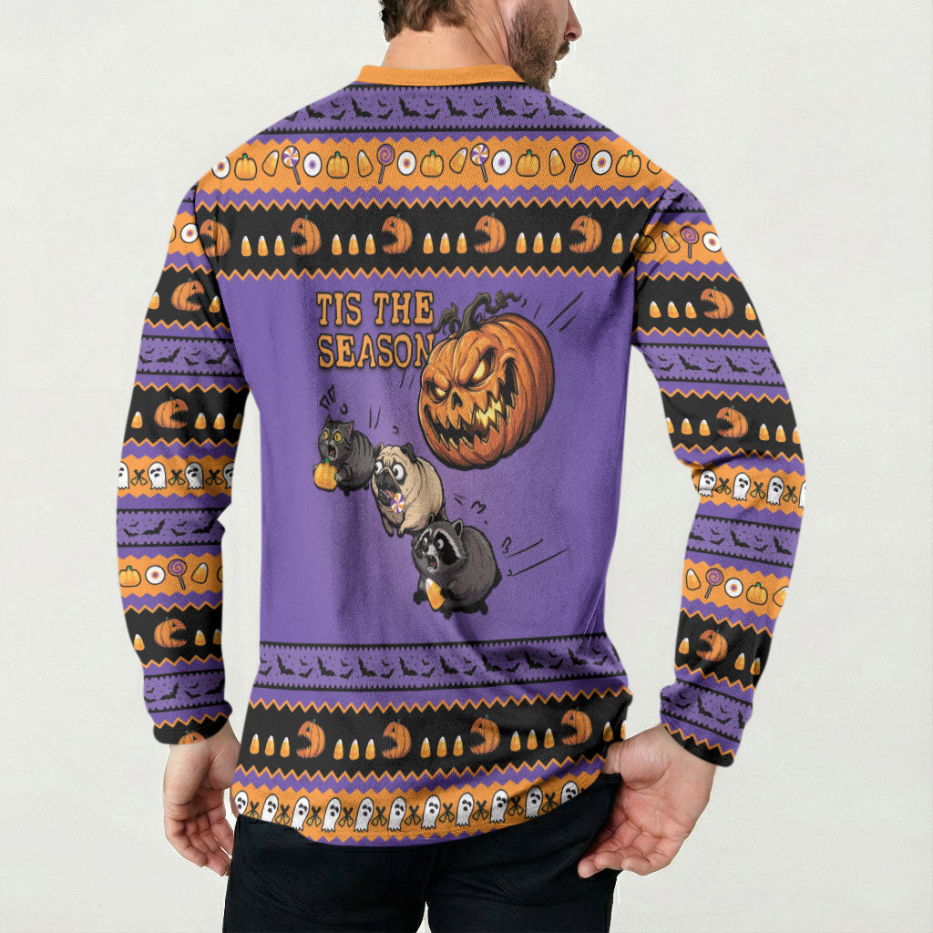 Halloween Animal Funny Button Sweatshirt Short Spine Do Crime Spooky Pumpkin Chase