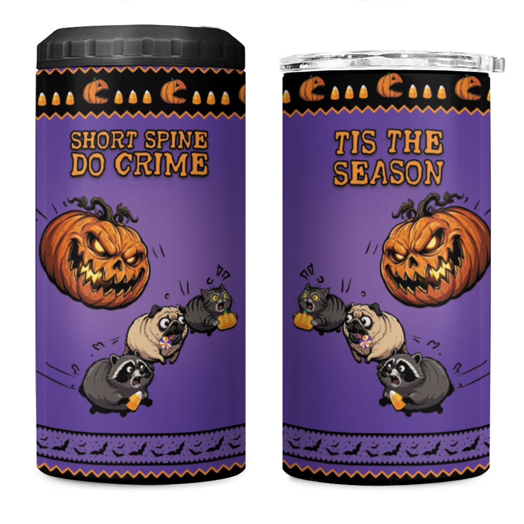 Halloween Animal Funny 4 in 1 Can Cooler Tumbler Short Spine Do Crime Spooky Pumpkin Chase