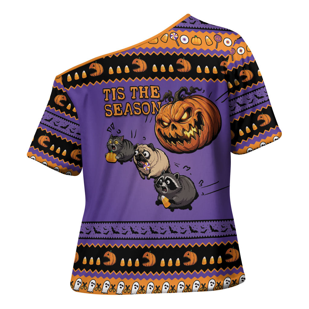 Halloween Animal Funny Cross Shoulder Shirt Short Spine Do Crime Spooky Pumpkin Chase