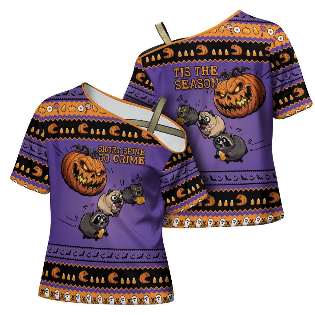 Halloween Animal Funny Cross Shoulder Shirt Short Spine Do Crime Spooky Pumpkin Chase