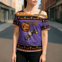 Halloween Animal Funny Cross Shoulder Shirt Short Spine Do Crime Spooky Pumpkin Chase