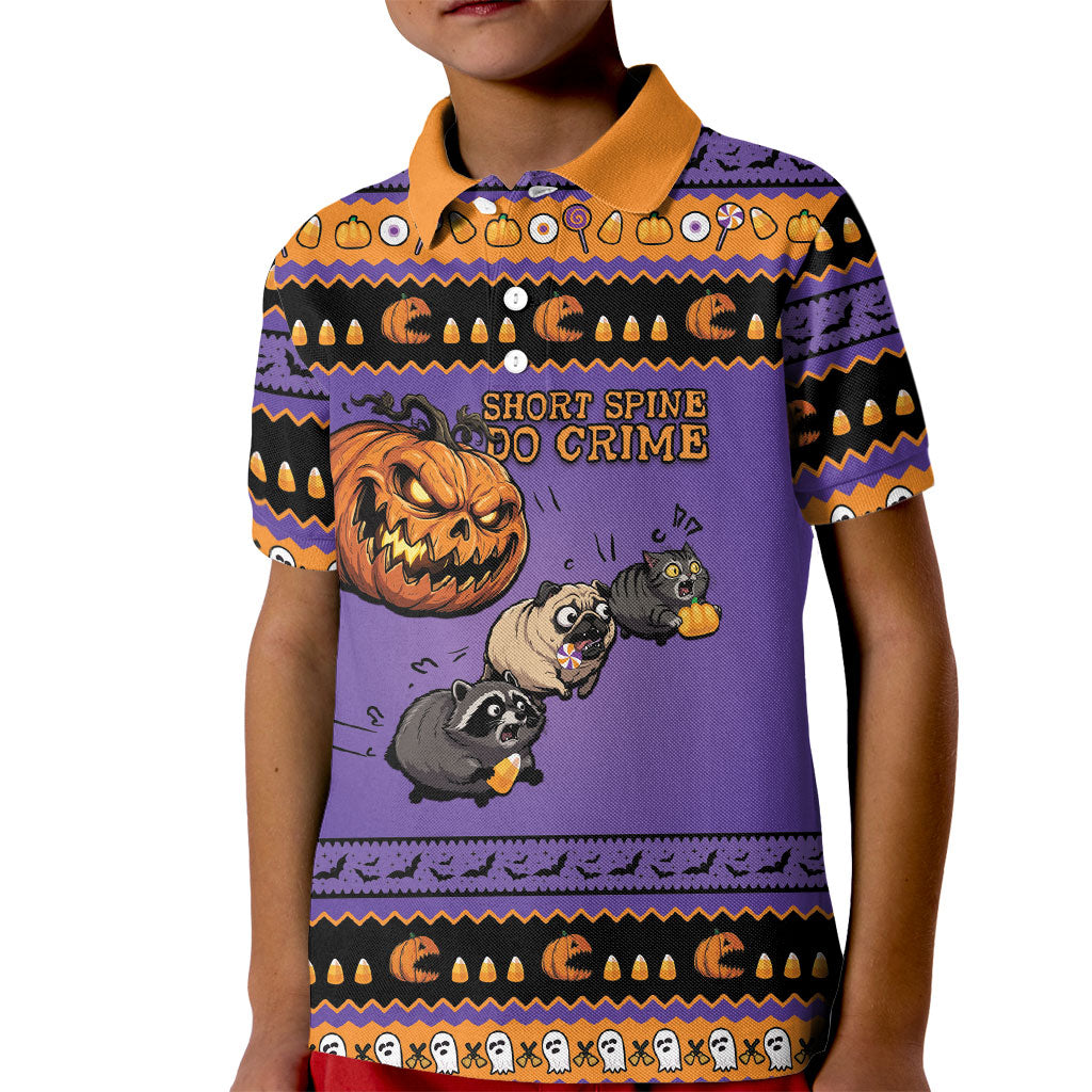Halloween Animal Funny Kid Polo Shirt Short Spine Do Crime Spooky Pumpkin Chase