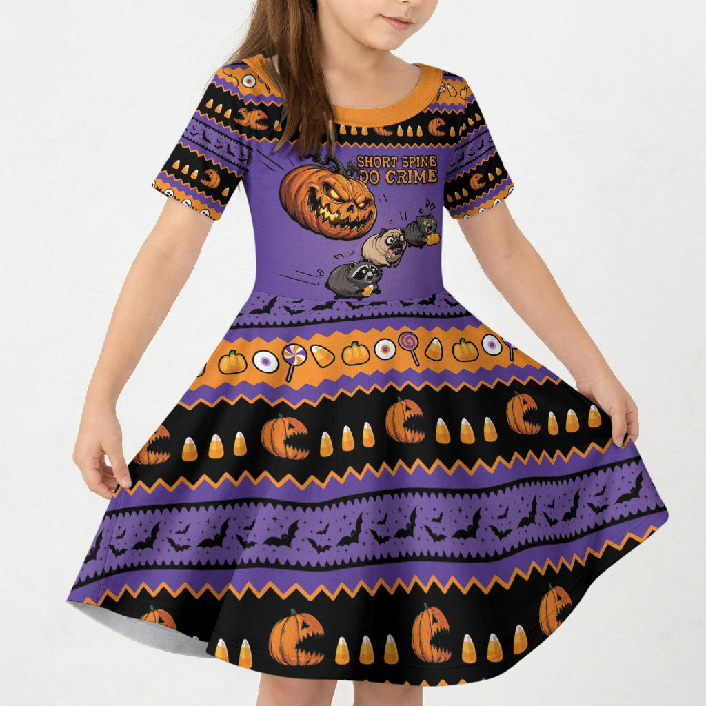 Halloween Animal Funny Kid Short Sleeve Dress Short Spine Do Crime Spooky Pumpkin Chase