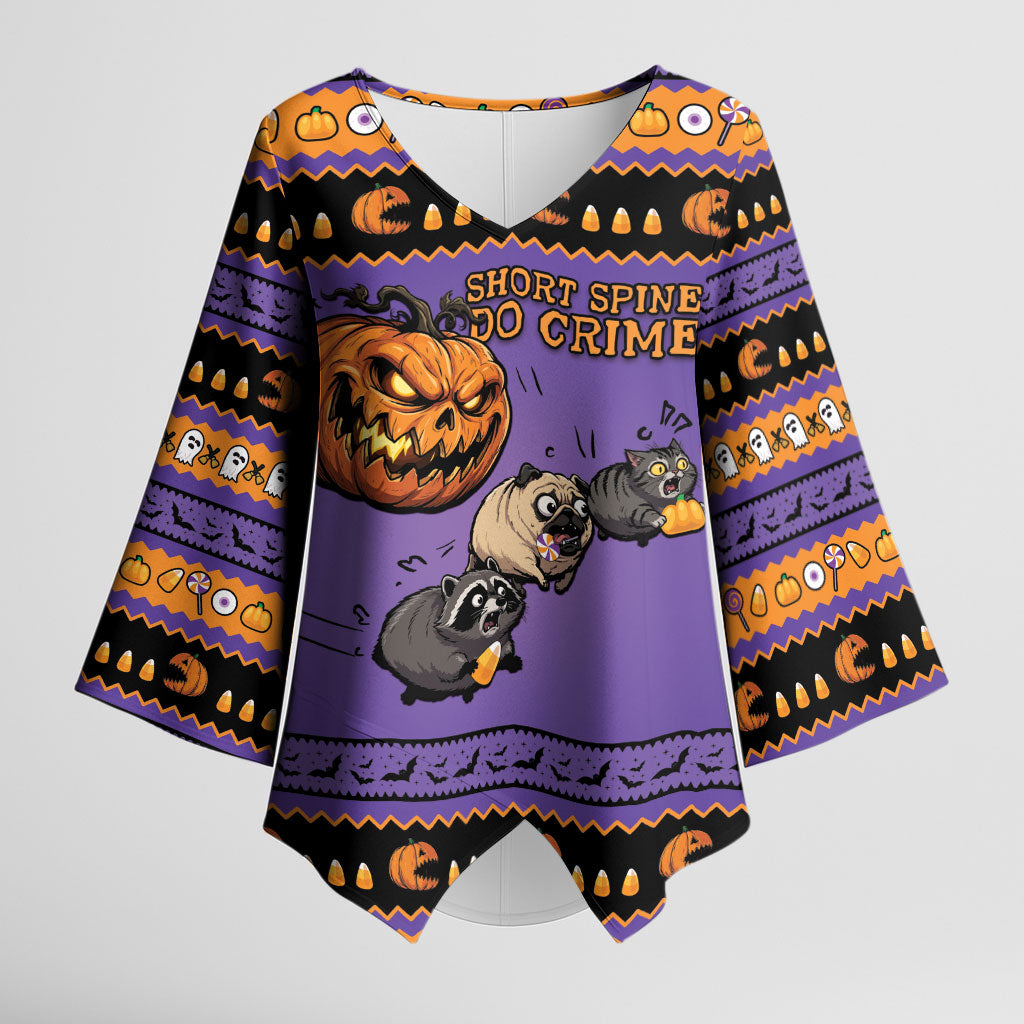 Halloween Animal Funny Kimono Sleeve Blouse Short Spine Do Crime Spooky Pumpkin Chase