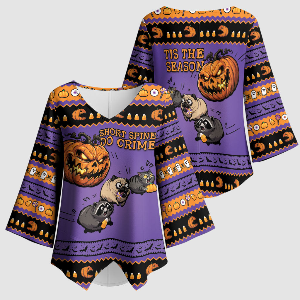 Halloween Animal Funny Kimono Sleeve Blouse Short Spine Do Crime Spooky Pumpkin Chase
