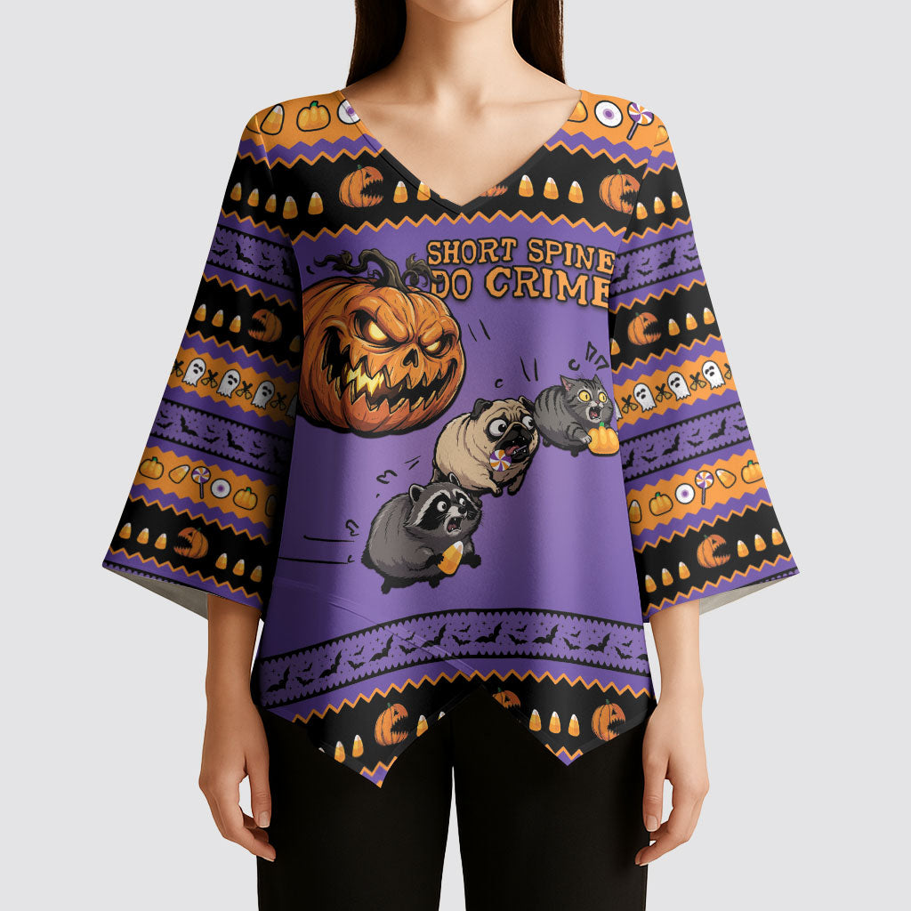 Halloween Animal Funny Kimono Sleeve Blouse Short Spine Do Crime Spooky Pumpkin Chase