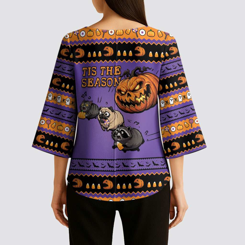 Halloween Animal Funny Kimono Sleeve Blouse Short Spine Do Crime Spooky Pumpkin Chase