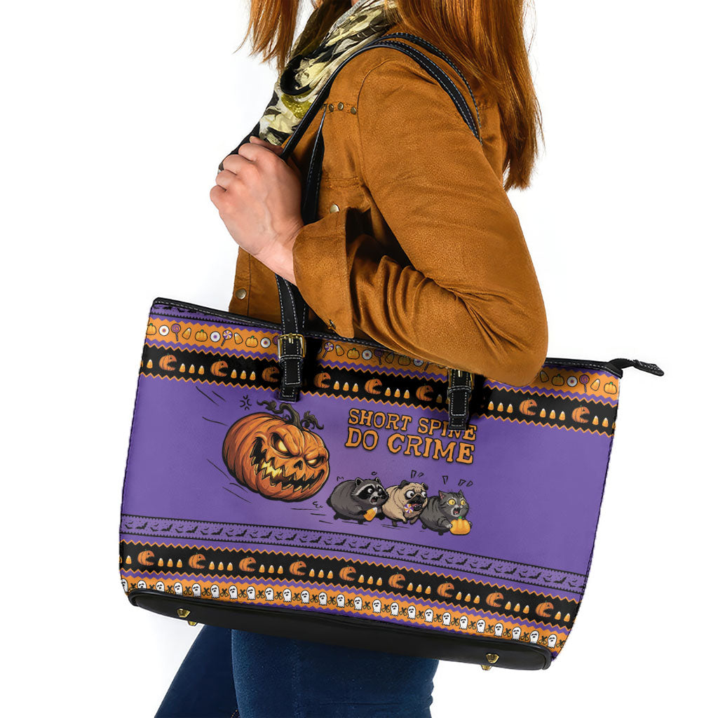 Halloween Animal Funny Leather Tote Bag Short Spine Do Crime Spooky Pumpkin Chase