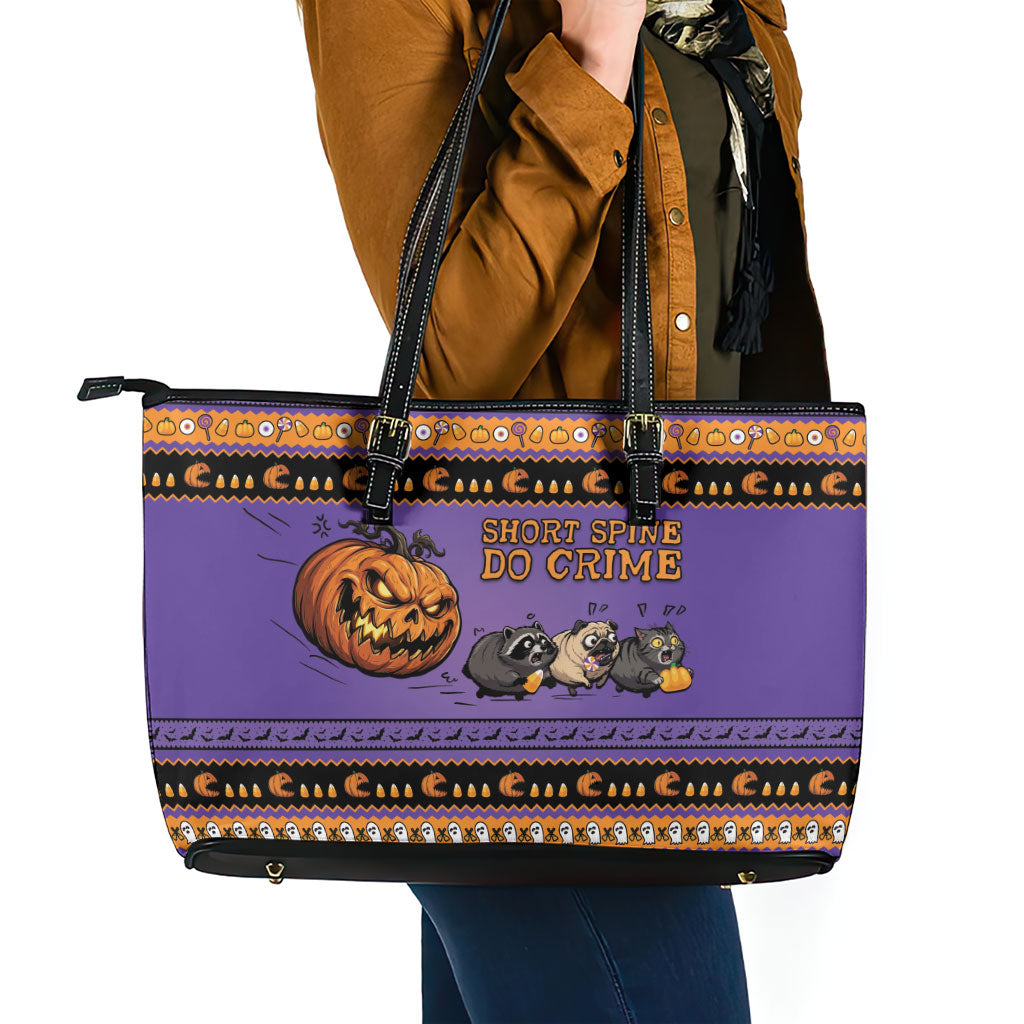 Halloween Animal Funny Leather Tote Bag Short Spine Do Crime Spooky Pumpkin Chase