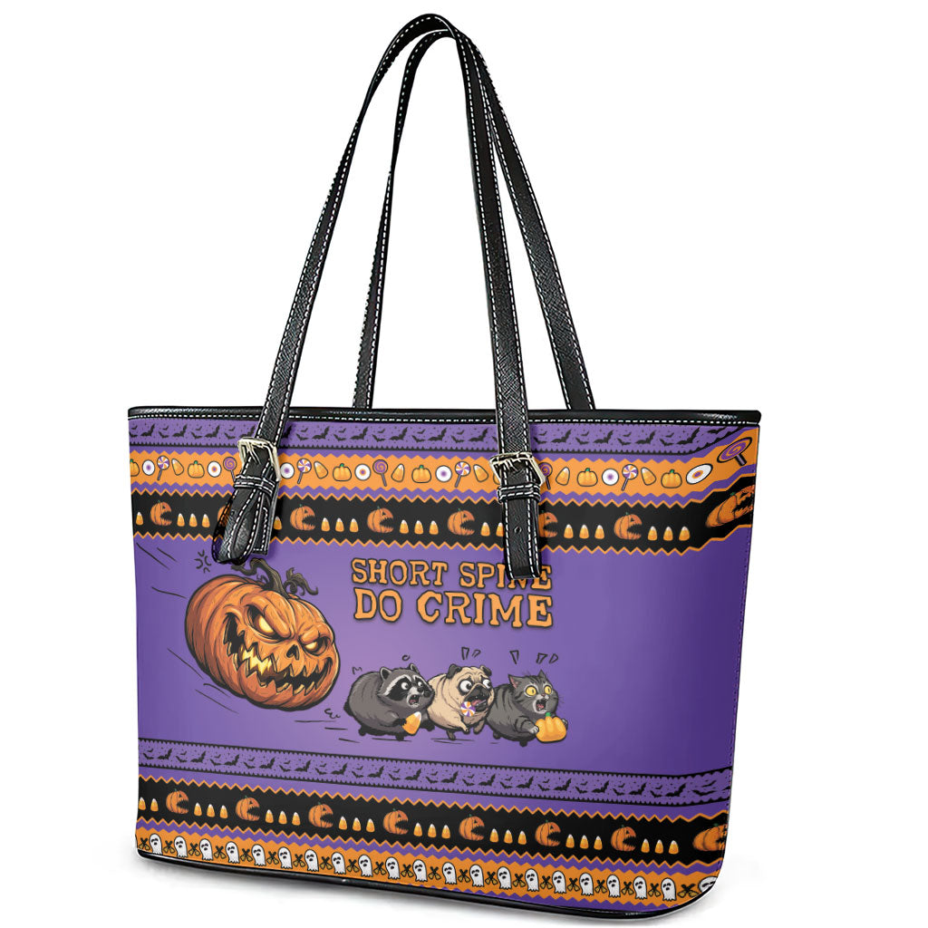 Halloween Animal Funny Leather Tote Bag Short Spine Do Crime Spooky Pumpkin Chase