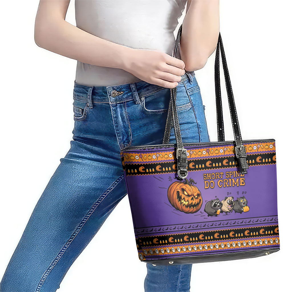 Halloween Animal Funny Leather Tote Bag Short Spine Do Crime Spooky Pumpkin Chase