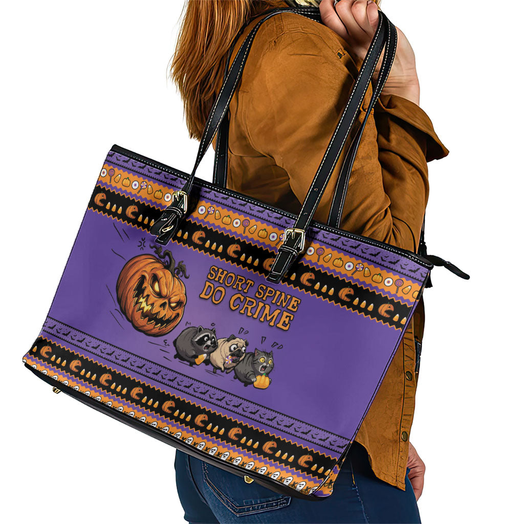 Halloween Animal Funny Leather Tote Bag Short Spine Do Crime Spooky Pumpkin Chase