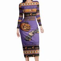 Halloween Animal Funny Long Sleeve Bodycon Dress Short Spine Do Crime Spooky Pumpkin Chase