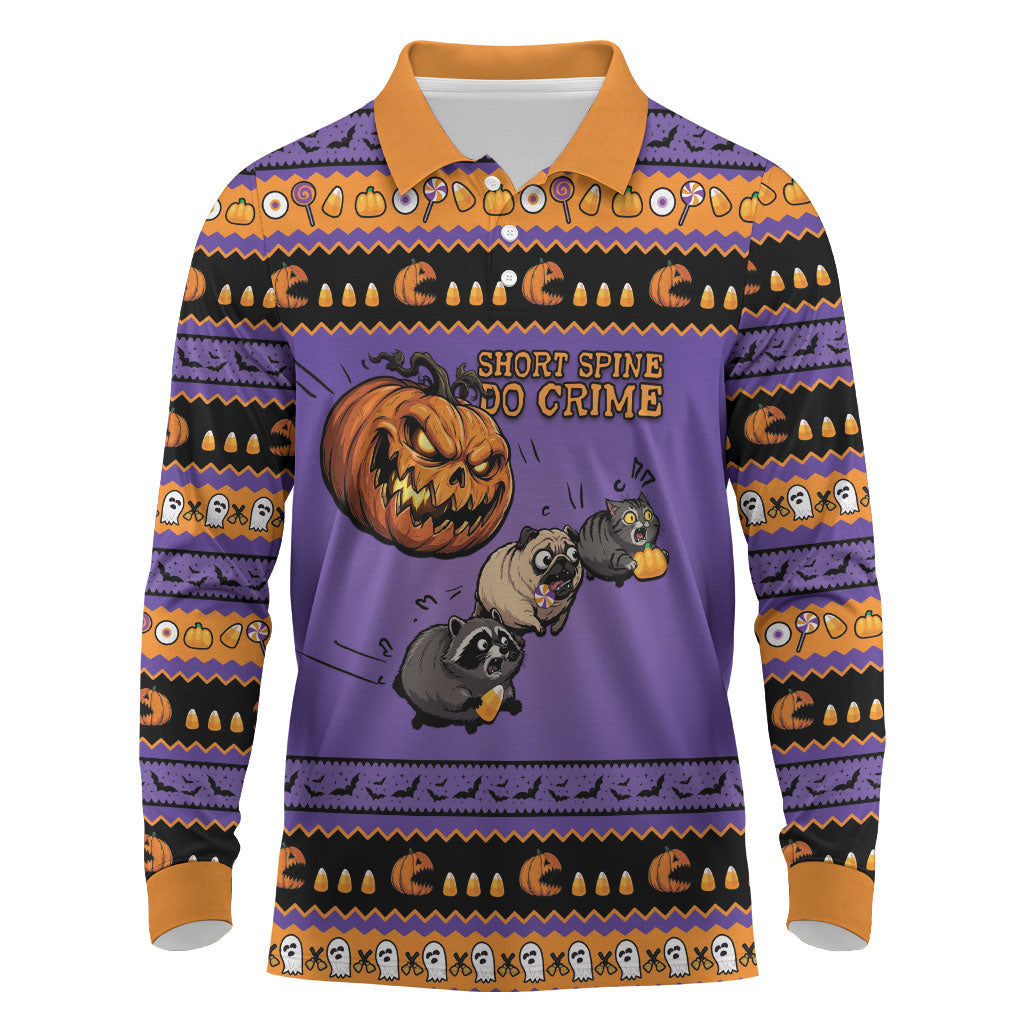 Halloween Animal Funny Long Sleeve Polo Shirt Short Spine Do Crime Spooky Pumpkin Chase