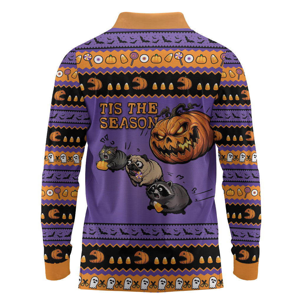 Halloween Animal Funny Long Sleeve Polo Shirt Short Spine Do Crime Spooky Pumpkin Chase