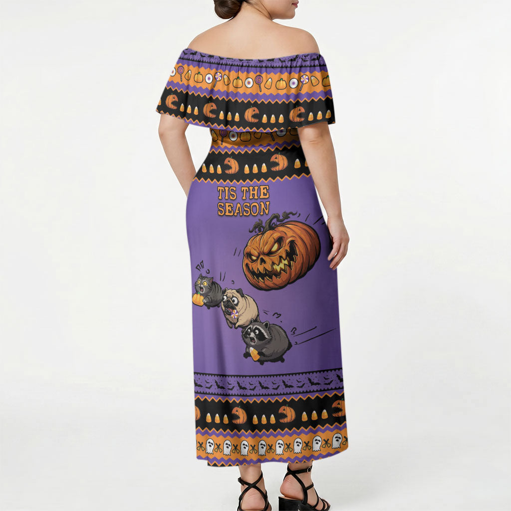 Halloween Animal Funny Off Shoulder Maxi Dress Short Spine Do Crime Spooky Pumpkin Chase