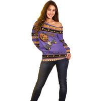 Halloween Animal Funny Off Shoulder Sweater Short Spine Do Crime Spooky Pumpkin Chase