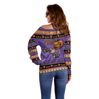 Halloween Animal Funny Off Shoulder Sweater Short Spine Do Crime Spooky Pumpkin Chase