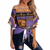 Halloween Animal Funny Off Shoulder Wrap Waist Top Short Spine Do Crime Spooky Pumpkin Chase