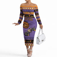 Halloween Animal Funny Off The Shoulder Long Sleeve Dress Short Spine Do Crime Spooky Pumpkin Chase