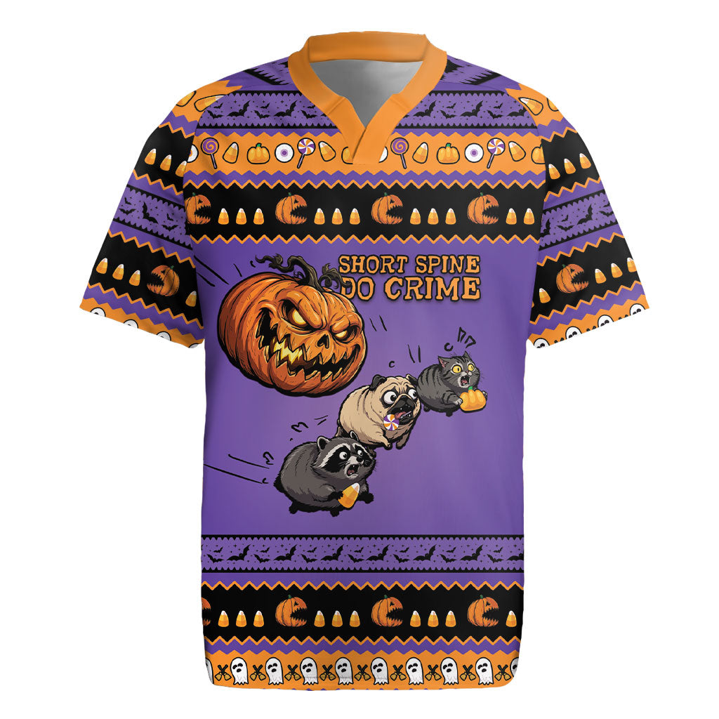 Halloween Animal Funny Rugby Jersey Short Spine Do Crime Spooky Pumpkin Chase