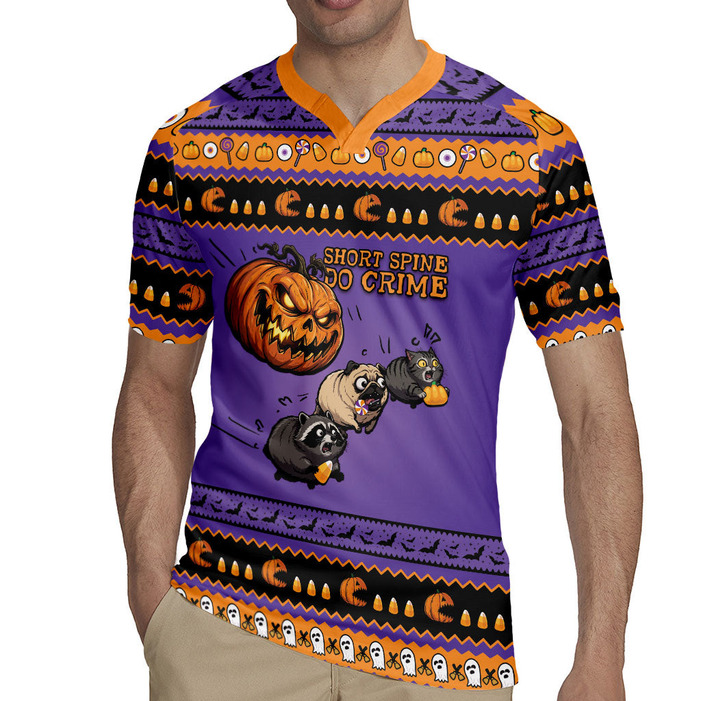 Halloween Animal Funny Rugby Jersey Short Spine Do Crime Spooky Pumpkin Chase