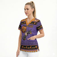 Halloween Animal Funny Scrub Top Short Spine Do Crime Spooky Pumpkin Chase