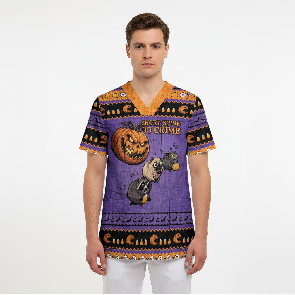 Halloween Animal Funny Scrub Top Short Spine Do Crime Spooky Pumpkin Chase