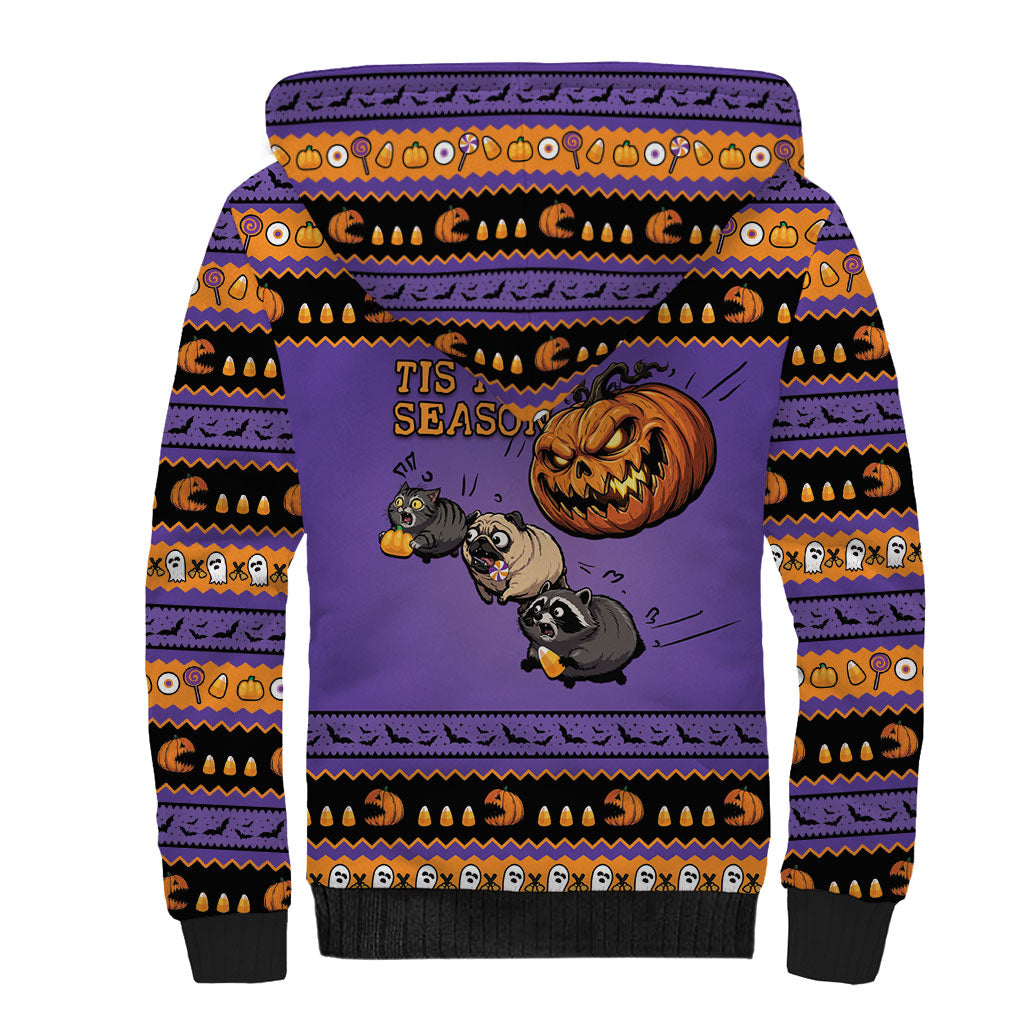 Halloween Animal Funny Sherpa Hoodie Short Spine Do Crime Spooky Pumpkin Chase