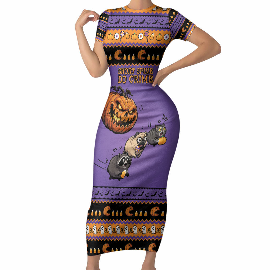 Halloween Animal Funny Short Sleeve Bodycon Dress Short Spine Do Crime Spooky Pumpkin Chase