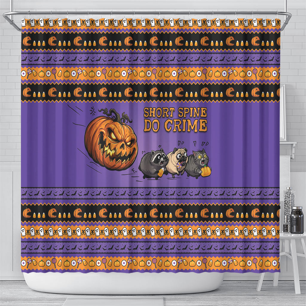 Halloween Animal Funny Shower Curtain Short Spine Do Crime Spooky Pumpkin Chase
