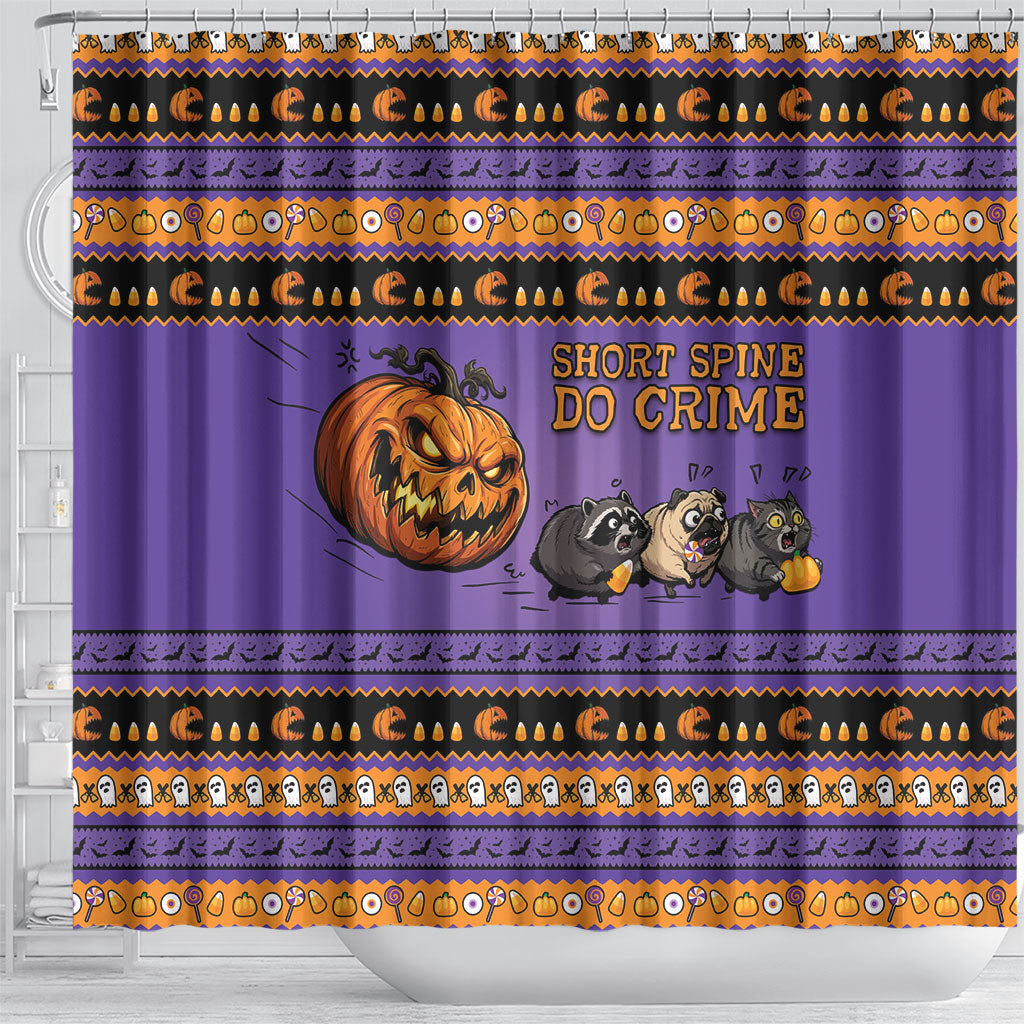 Halloween Animal Funny Shower Curtain Short Spine Do Crime Spooky Pumpkin Chase