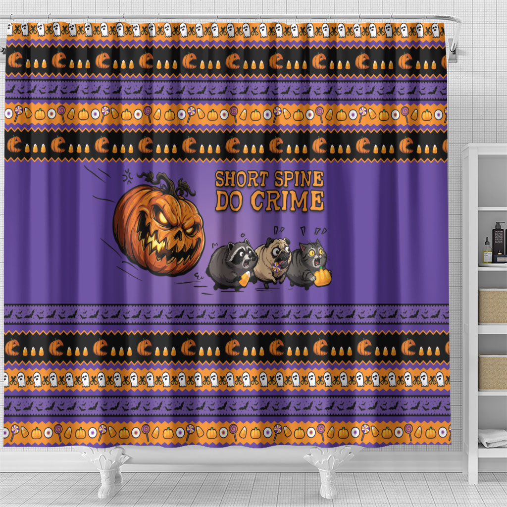 Halloween Animal Funny Shower Curtain Short Spine Do Crime Spooky Pumpkin Chase
