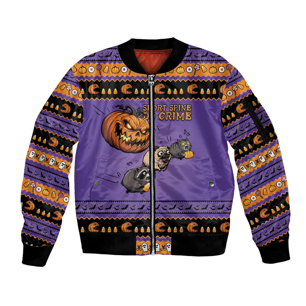 Halloween Animal Funny Sleeve Zip Bomber Jacket Short Spine Do Crime Spooky Pumpkin Chase