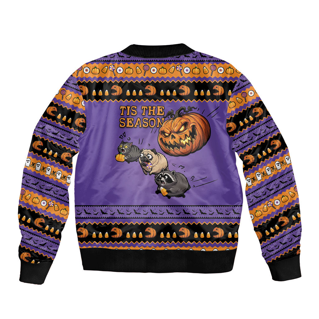 Halloween Animal Funny Sleeve Zip Bomber Jacket Short Spine Do Crime Spooky Pumpkin Chase
