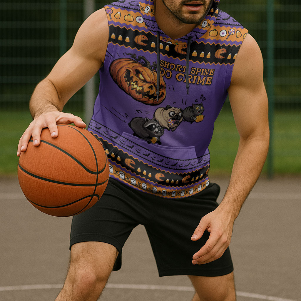 Halloween Animal Funny Sleeveless Hoodie Short Spine Do Crime Spooky Pumpkin Chase