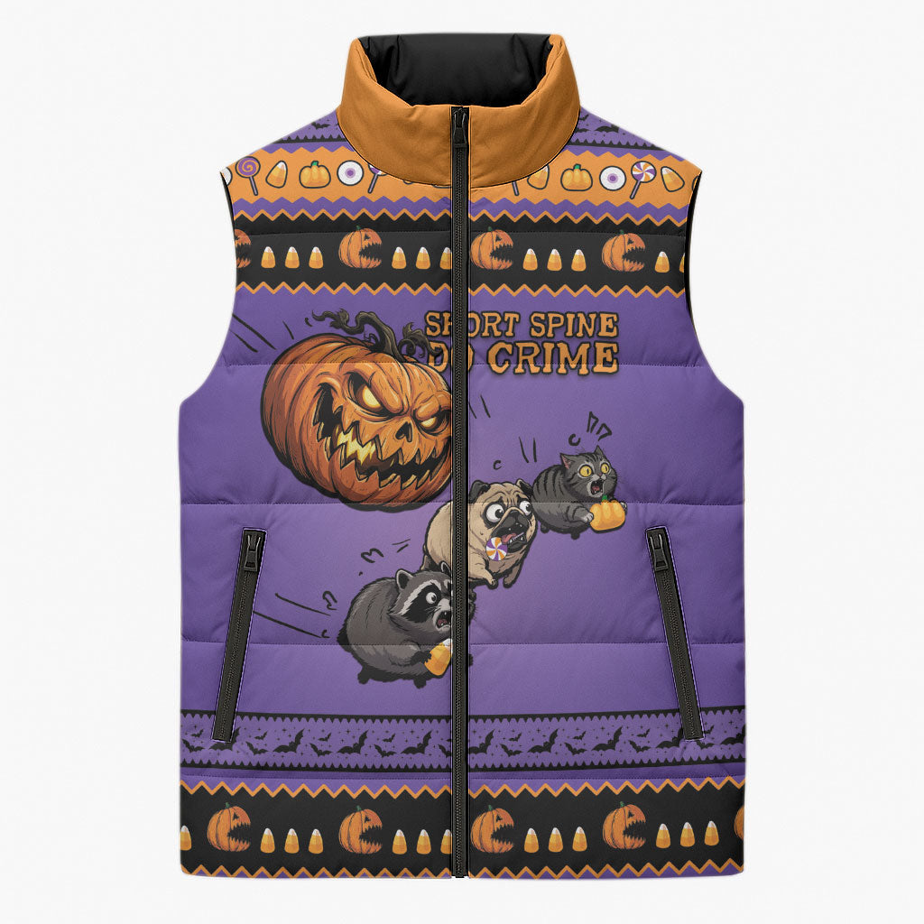 Halloween Animal Funny Sleeveless Puffer Jacket Short Spine Do Crime Spooky Pumpkin Chase