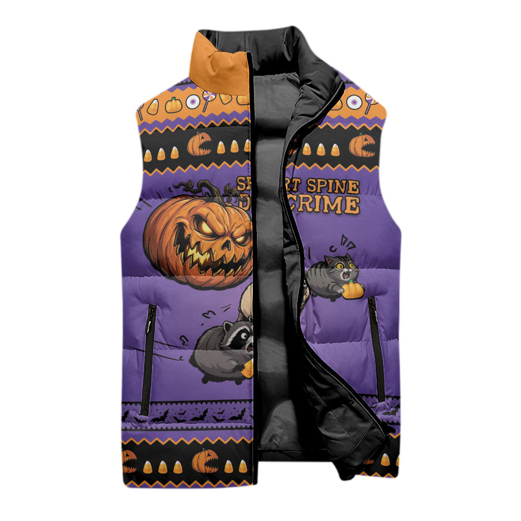 Halloween Animal Funny Sleeveless Puffer Jacket Short Spine Do Crime Spooky Pumpkin Chase