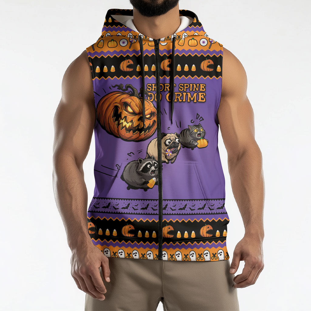 Halloween Animal Funny Sleeveless Zip Hoodie Short Spine Do Crime Spooky Pumpkin Chase
