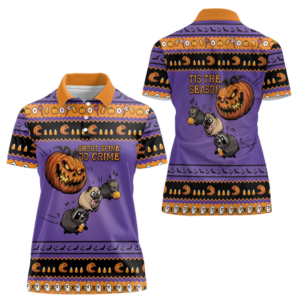 Halloween Animal Funny Women Polo Shirt Short Spine Do Crime Spooky Pumpkin Chase