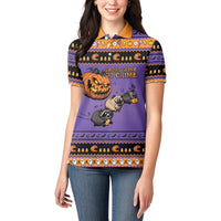 Halloween Animal Funny Women Polo Shirt Short Spine Do Crime Spooky Pumpkin Chase