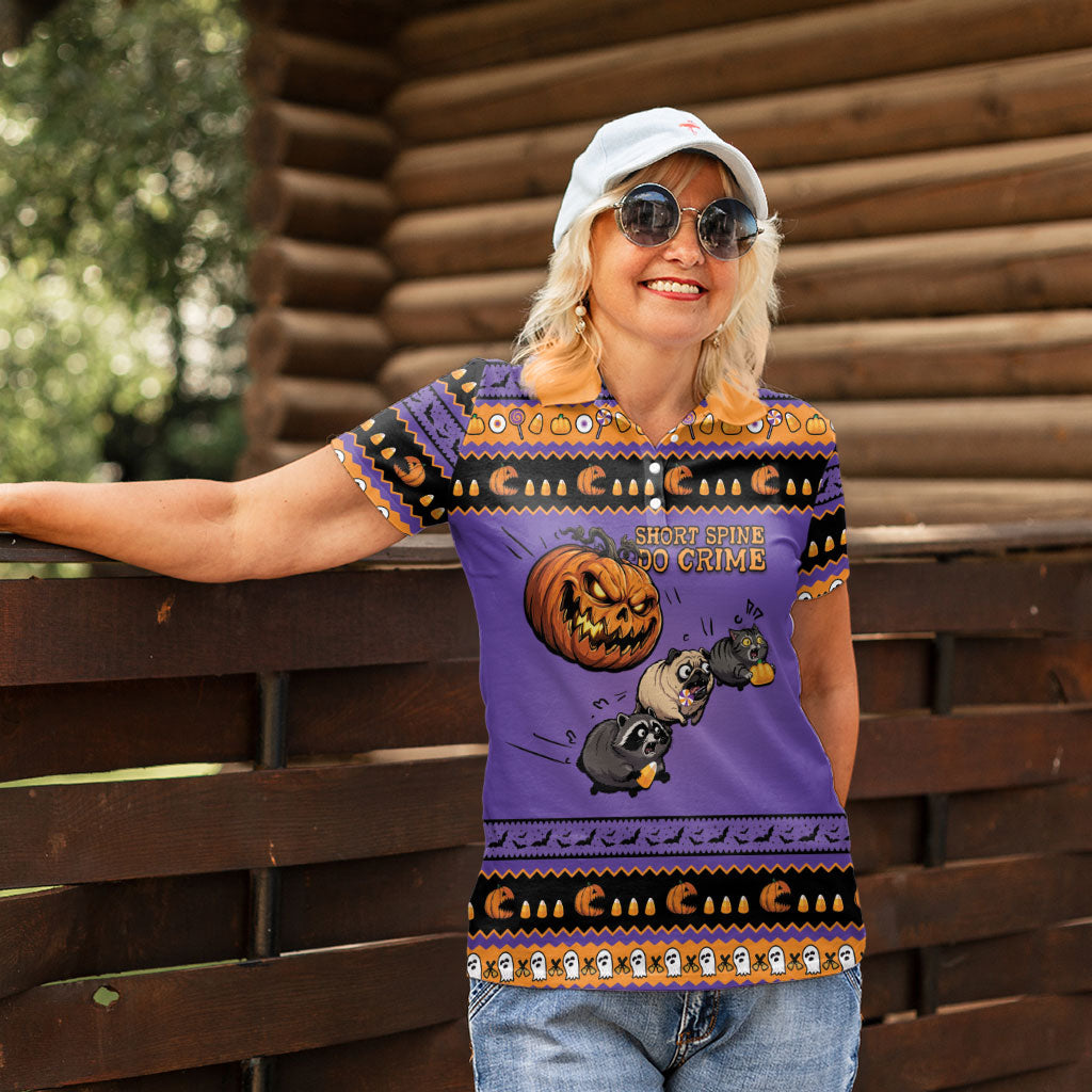 Halloween Animal Funny Women Polo Shirt Short Spine Do Crime Spooky Pumpkin Chase