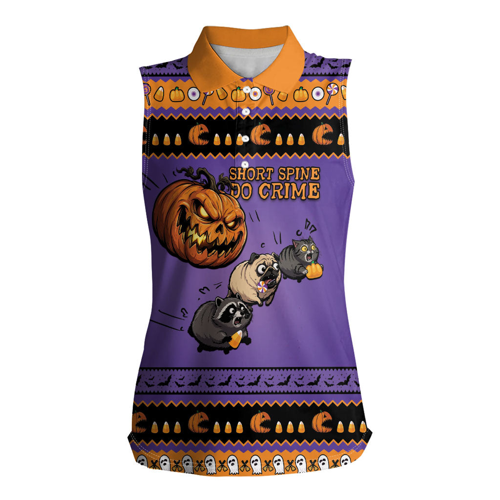 Halloween Animal Funny Women Sleeveless Polo Shirt Short Spine Do Crime Spooky Pumpkin Chase