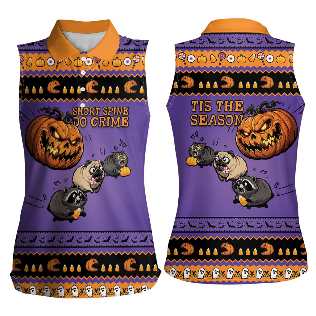 Halloween Animal Funny Women Sleeveless Polo Shirt Short Spine Do Crime Spooky Pumpkin Chase
