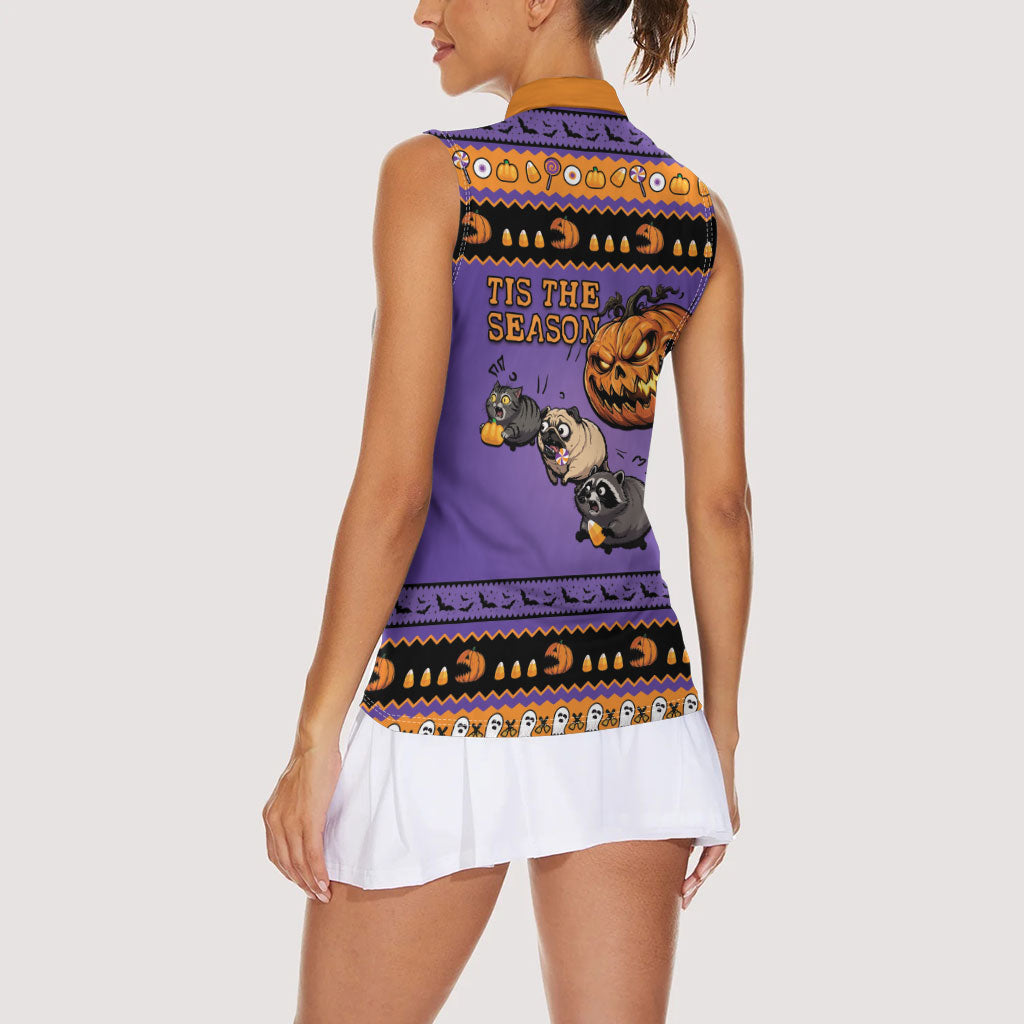 Halloween Animal Funny Women Sleeveless Polo Shirt Short Spine Do Crime Spooky Pumpkin Chase
