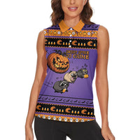 Halloween Animal Funny Women Sleeveless Polo Shirt Short Spine Do Crime Spooky Pumpkin Chase