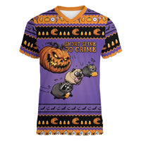 Halloween Animal Funny Women V-Neck T-Shirt Short Spine Do Crime Spooky Pumpkin Chase