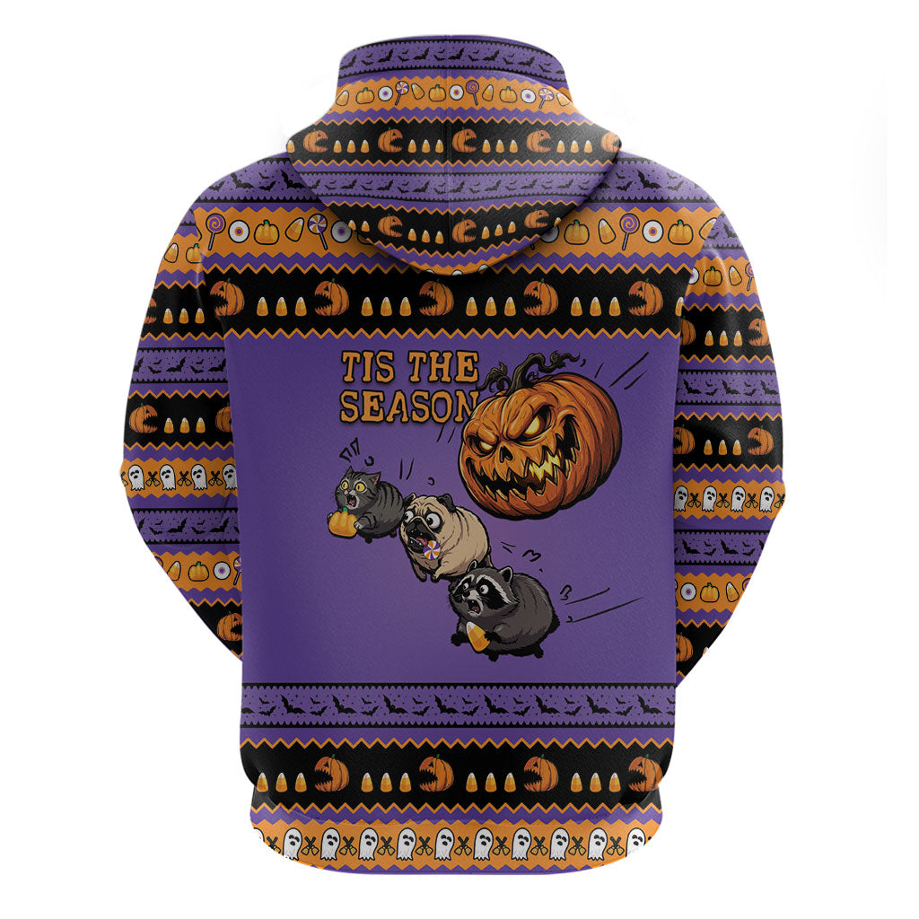 Halloween Animal Funny Zip Hoodie Short Spine Do Crime Spooky Pumpkin Chase