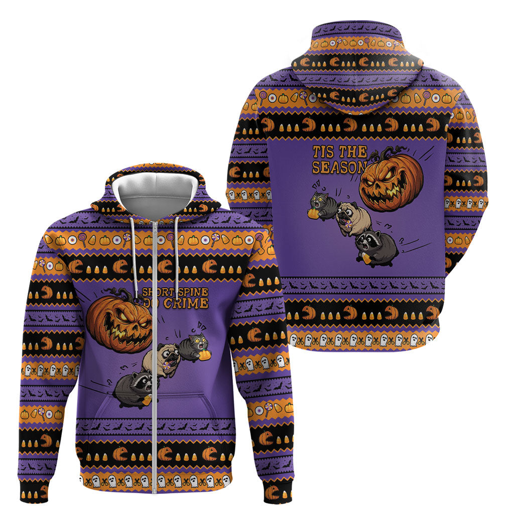 Halloween Animal Funny Zip Hoodie Short Spine Do Crime Spooky Pumpkin Chase